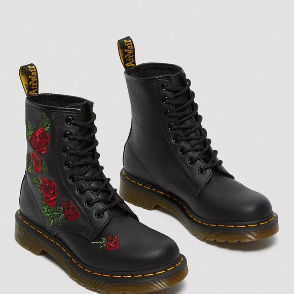Dr Martens 1460 Vonda 8 Eye Lace Up Rose Embroidered COMBAT BOOTS MENS SIZE 10 - Picture 13 of 16